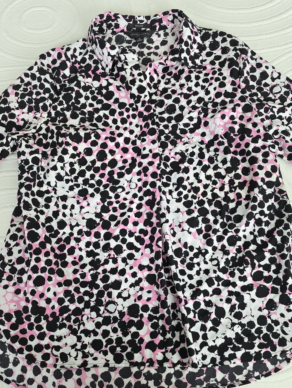 PAIGE x Investments Spot-Print Collared Dress in Pink, Black & White